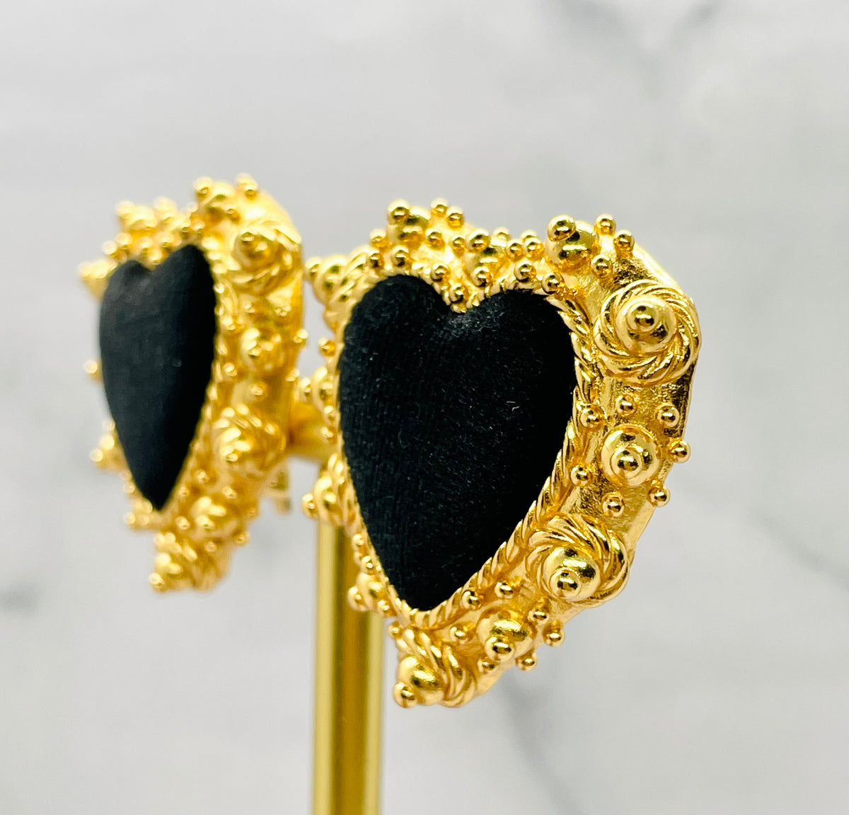 CHRISTIAN LACROIX Black Velvet Heart Clip On Earrings - Pre owned