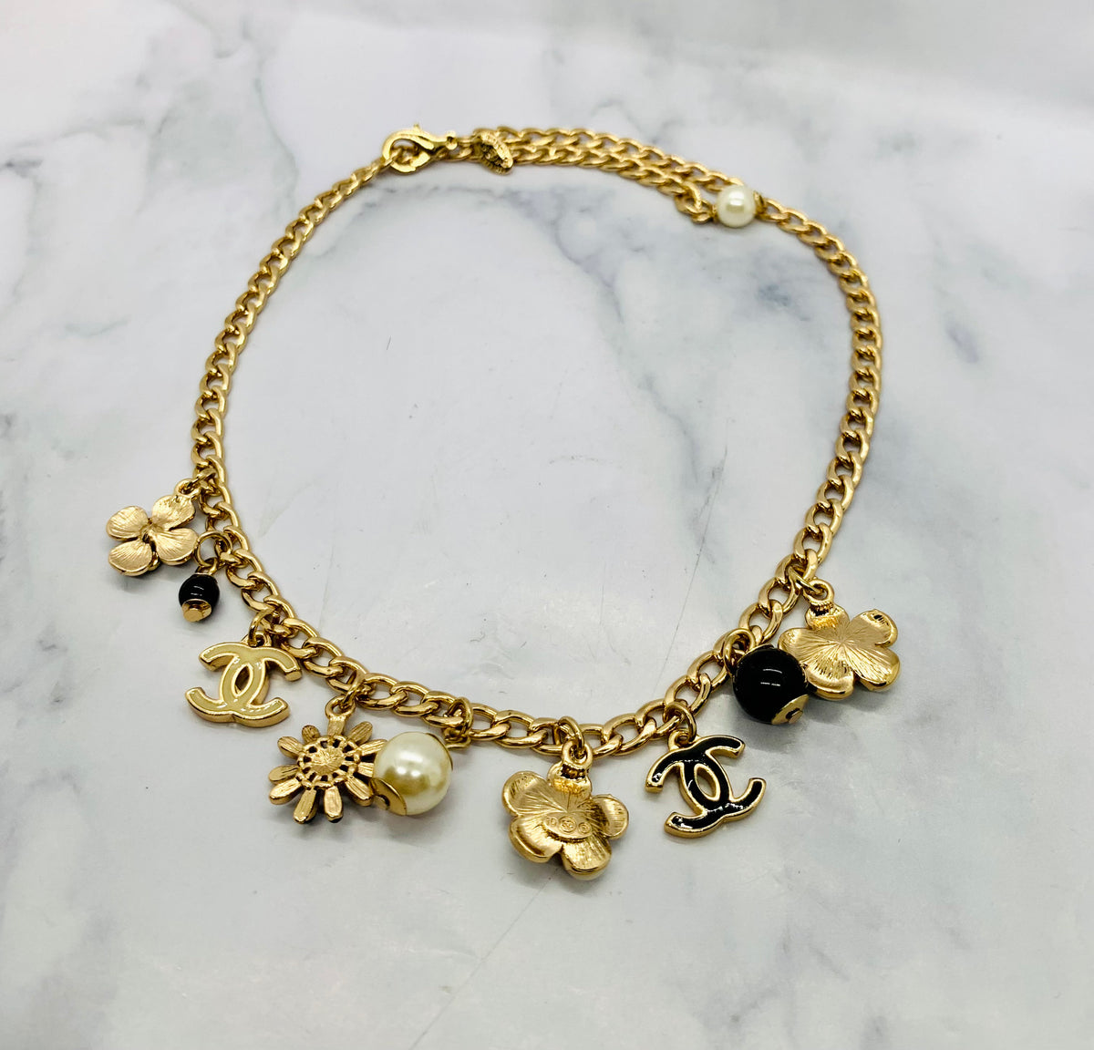 CHANEL CC 2010 Camelia Charm Necklace - USED