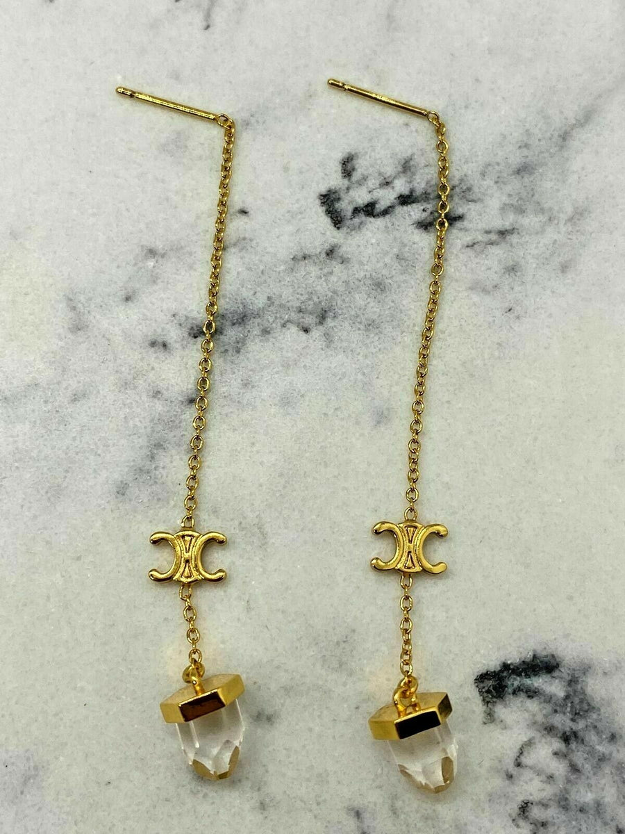 CELINE Crystal Pendant Chain Earrings - Pre-Owned