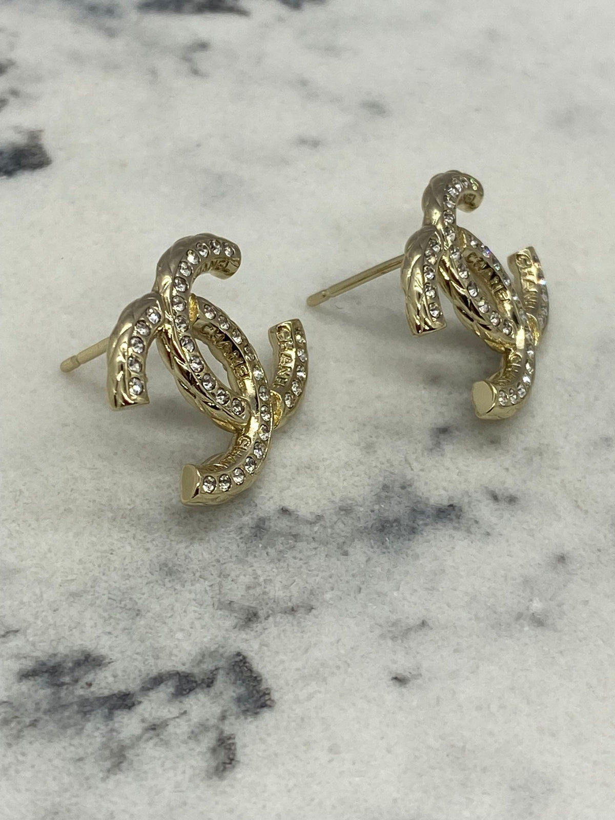 CHANEL CC Gold Tone Small Rhinestone Earrings - Pre owned