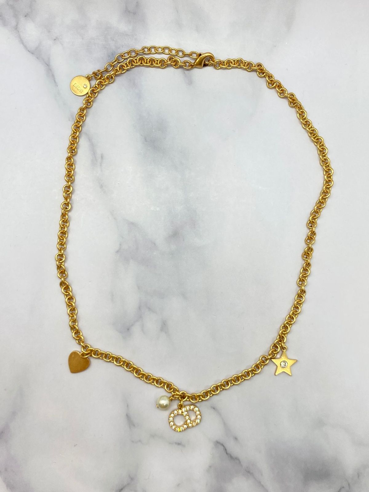 CHRISTIAN DIOR CD Gold Tone Rhinestone Necklace - Pre owned