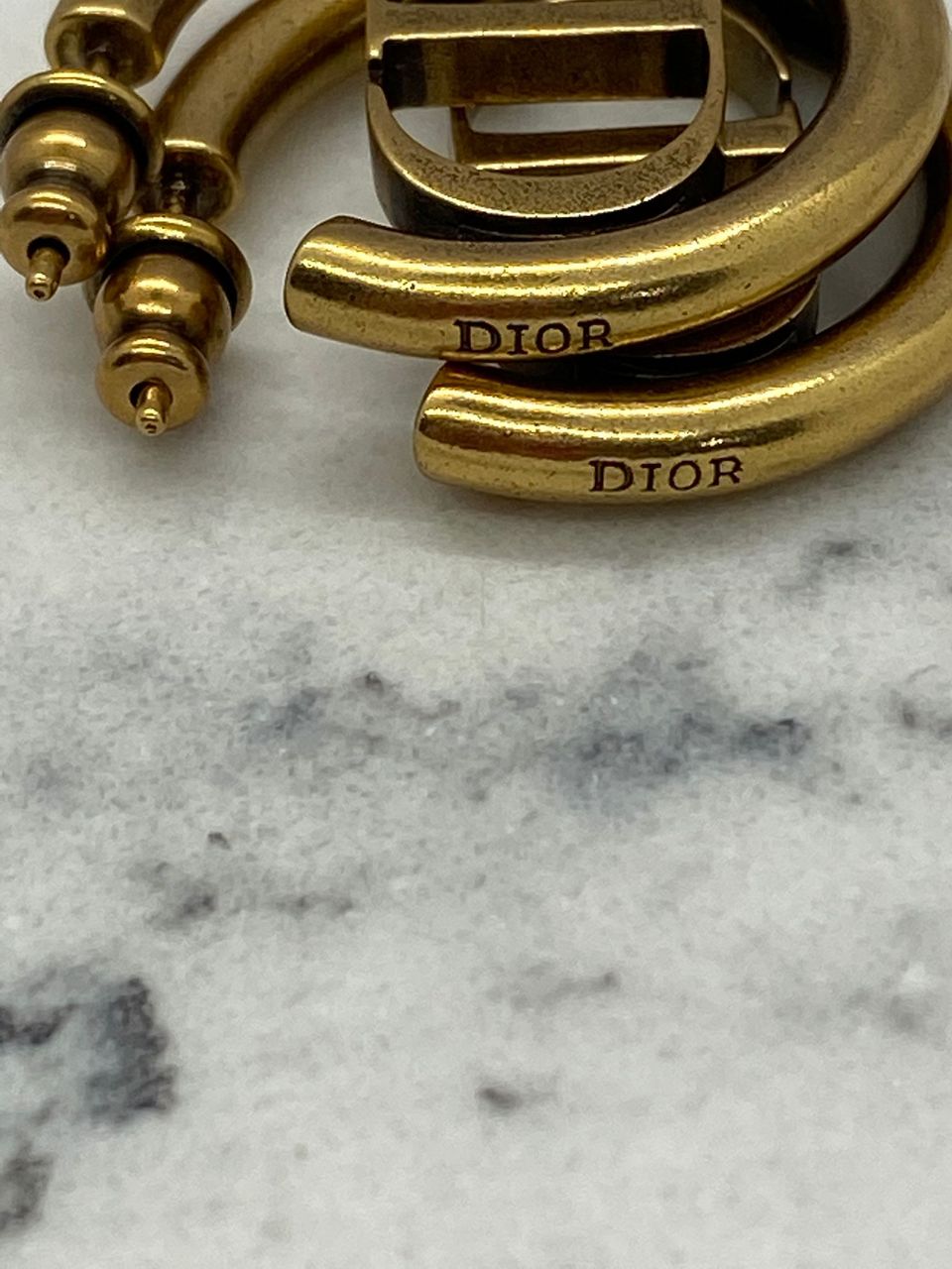 CHRISTIAN DIOR CD Brass Tone Hoop Earrings - Pre owned