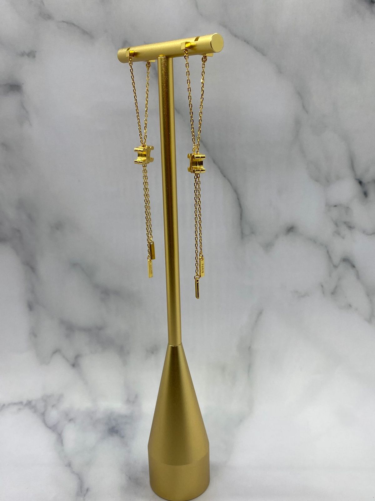 CELINE Gold Tone Pendant Chain Earrings - Pre owned