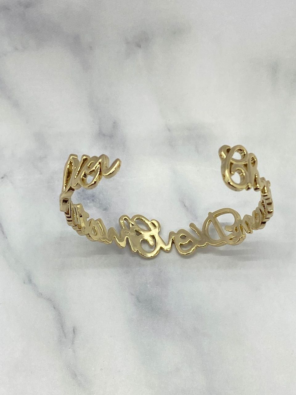 CHRISTIAN DIOR Light Gold Script Cuff Bracelet - Pre owned