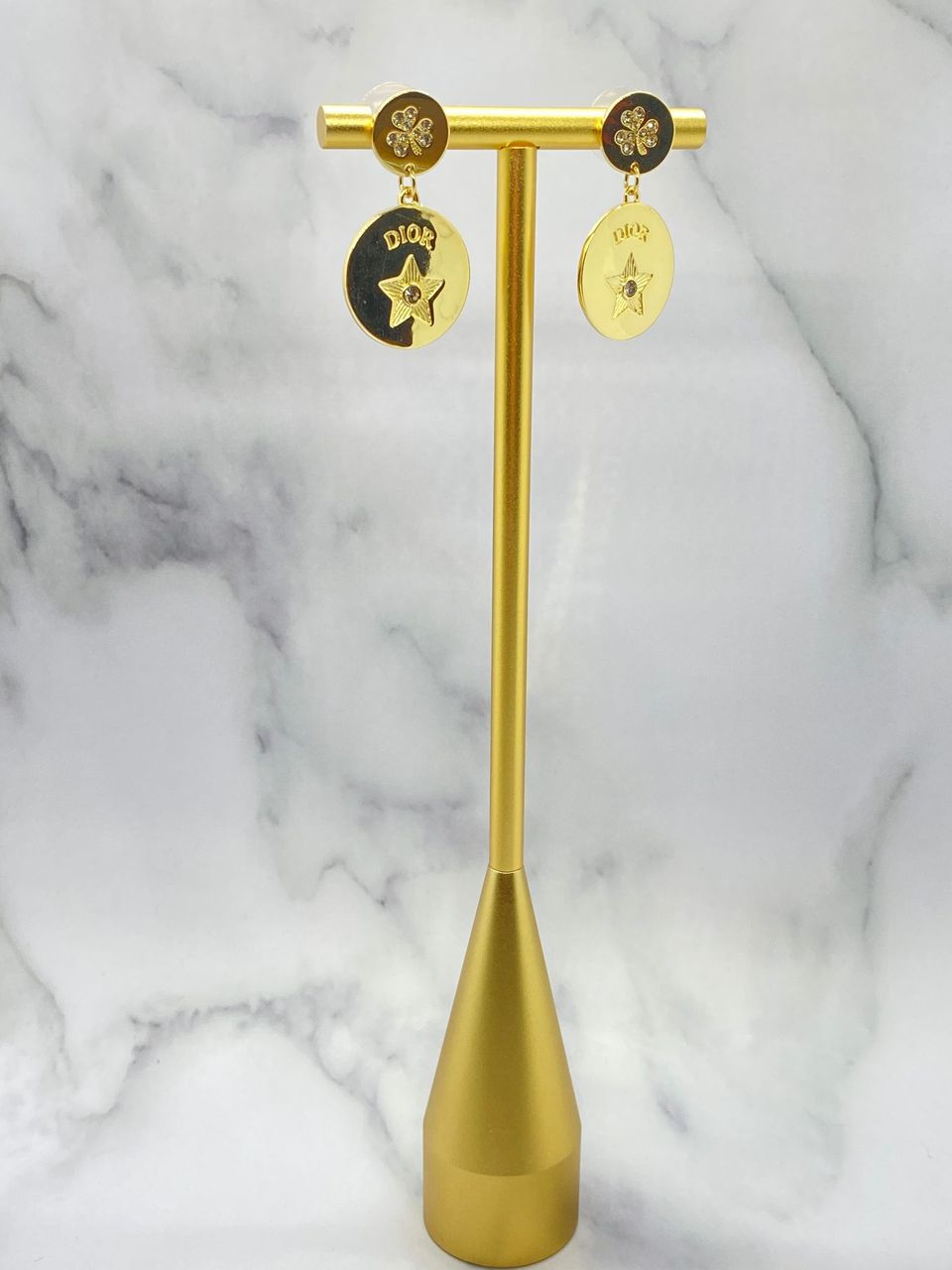 CHRISTIAN DIOR Gold Tone Disc Star Earrings - Pre owned