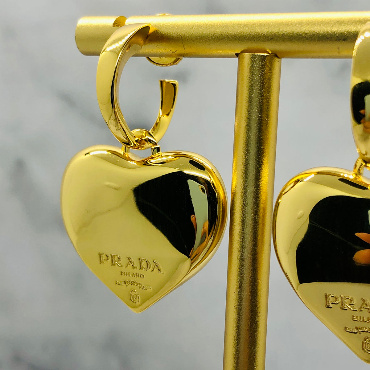 PRADA Gold Tone Heart Pendant Earrings - Pre owned