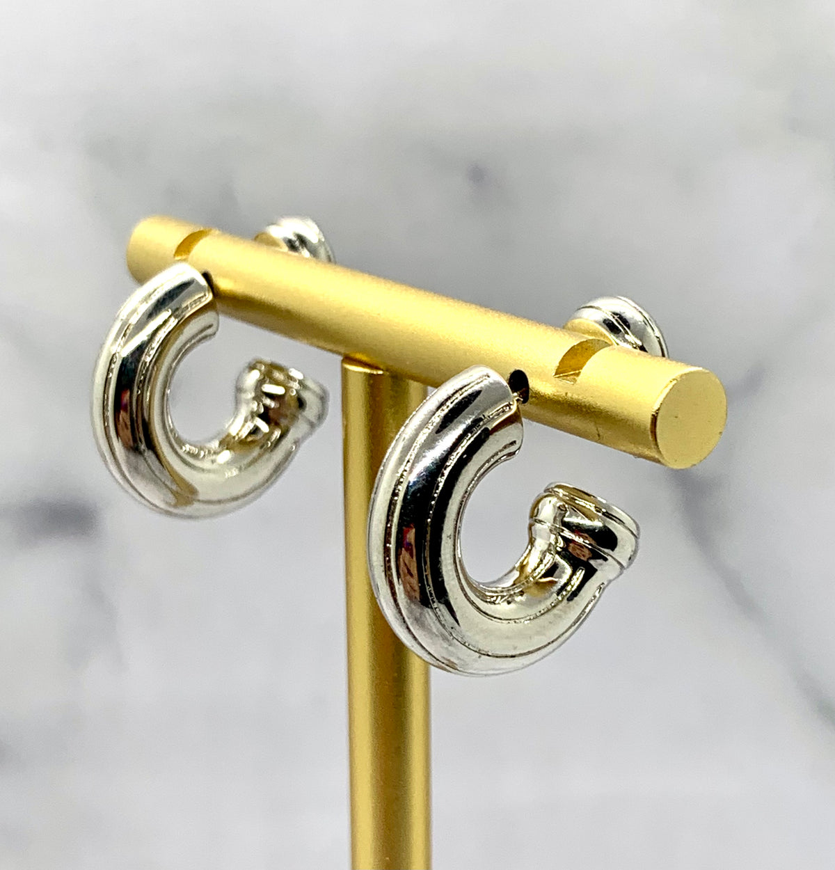 BOTTEGA VENETA Silver Tone Hoop Earrings - Pre owned