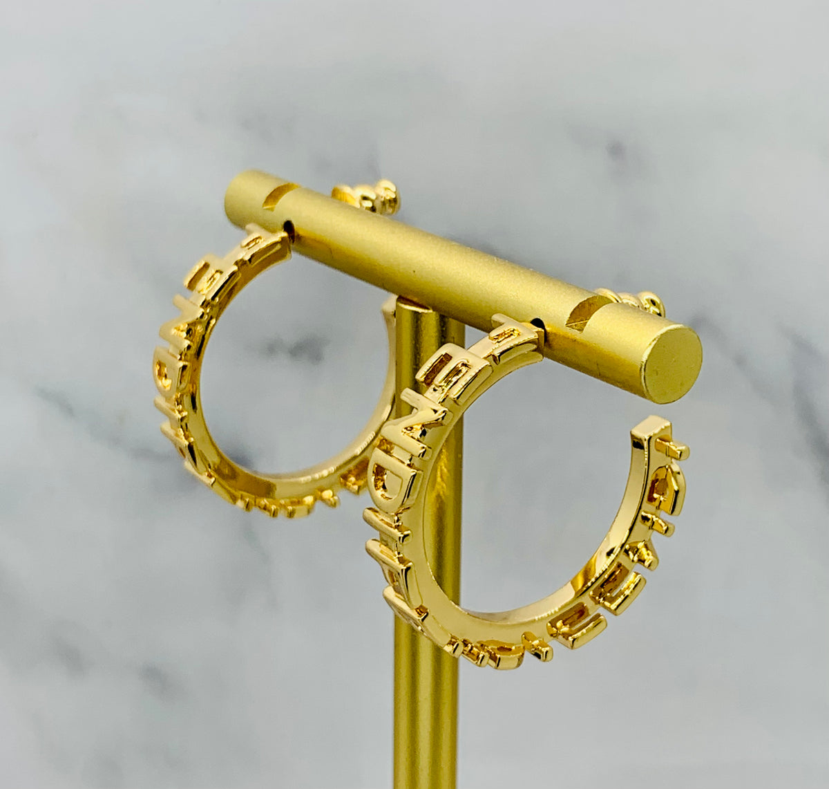 FENDI Monogram Gold Tone Hoop Earrings - Pre owned