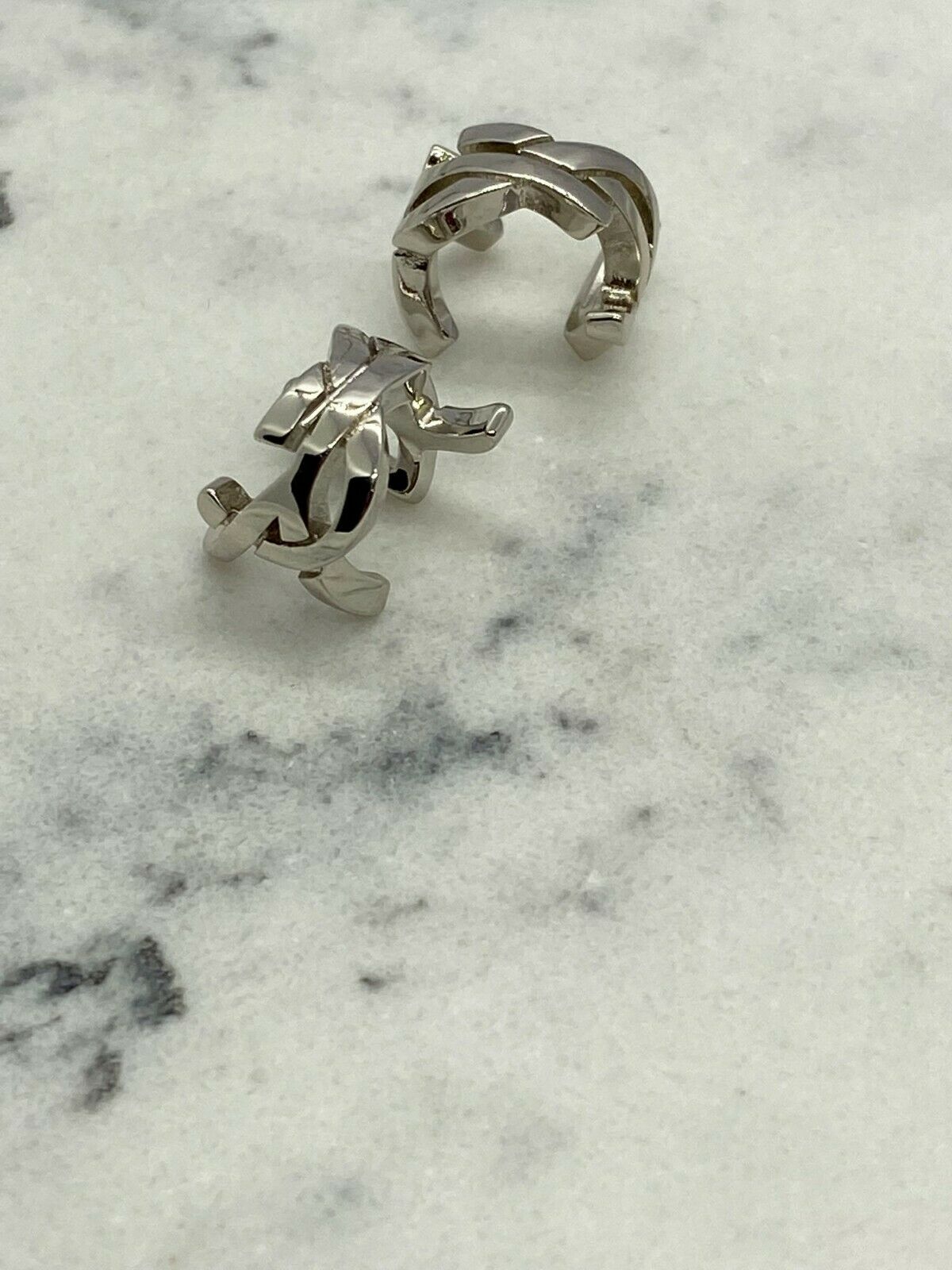 YSL Yves Saint Laurent Logo Silver Cuff Hoop Earrings - Pre owned