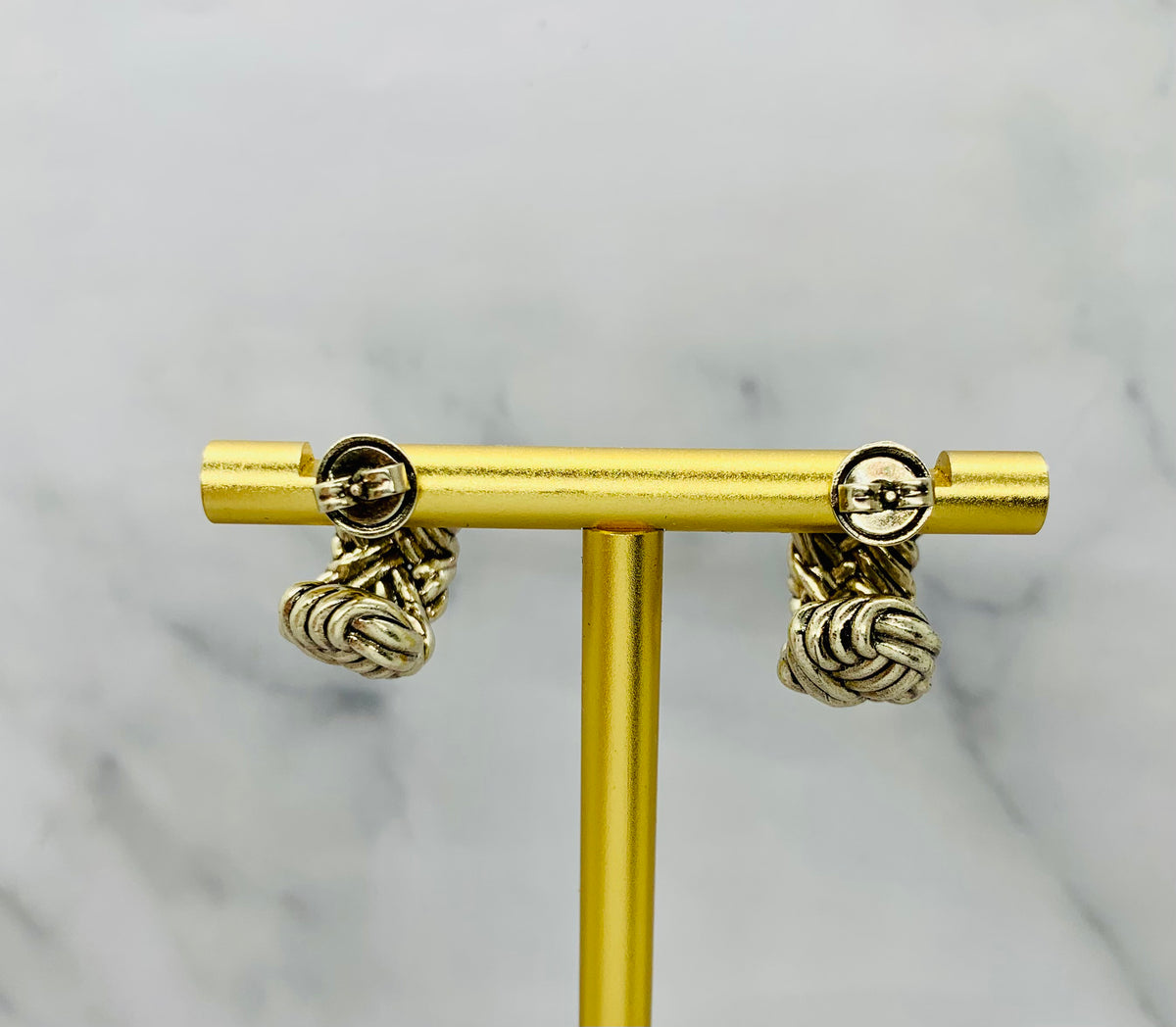 BOTTEGA VENETA Silver Tone Braided Hoop Earrings - Pre owned