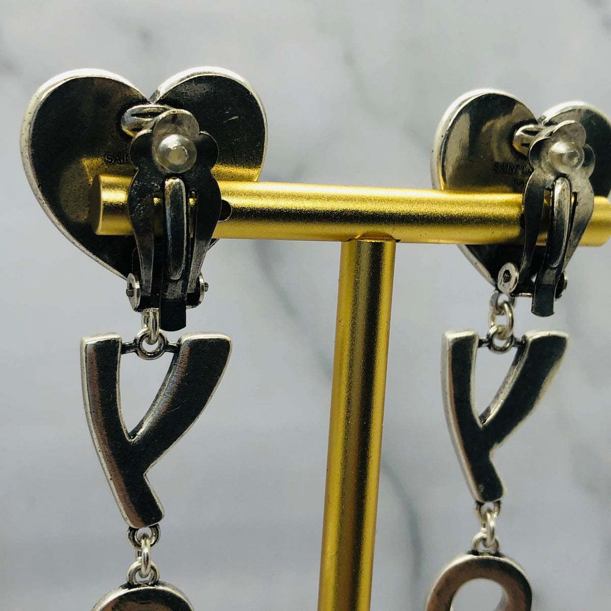 YSL Yves Saint Laurent Heart Rhinestone  Earrings - Pre owned