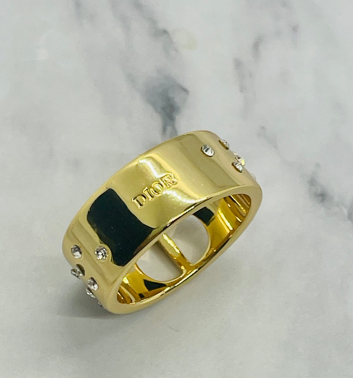 CHRISTIAN DIOR CD Rhinestone Ring , Size 7 - Preowned