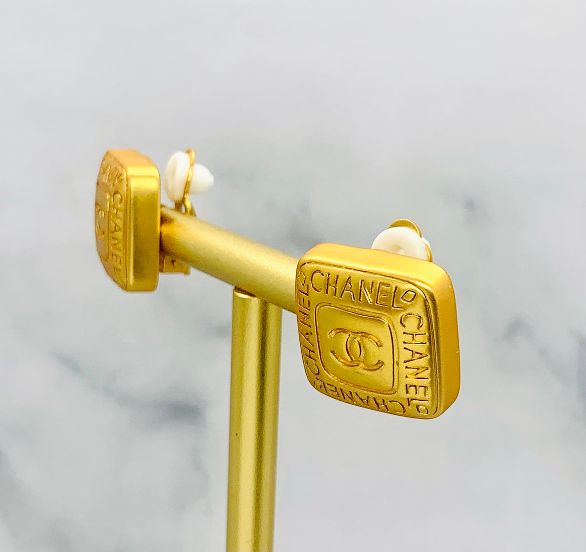 CHANEL CC Gold Tone Button Earrings - Pre owned