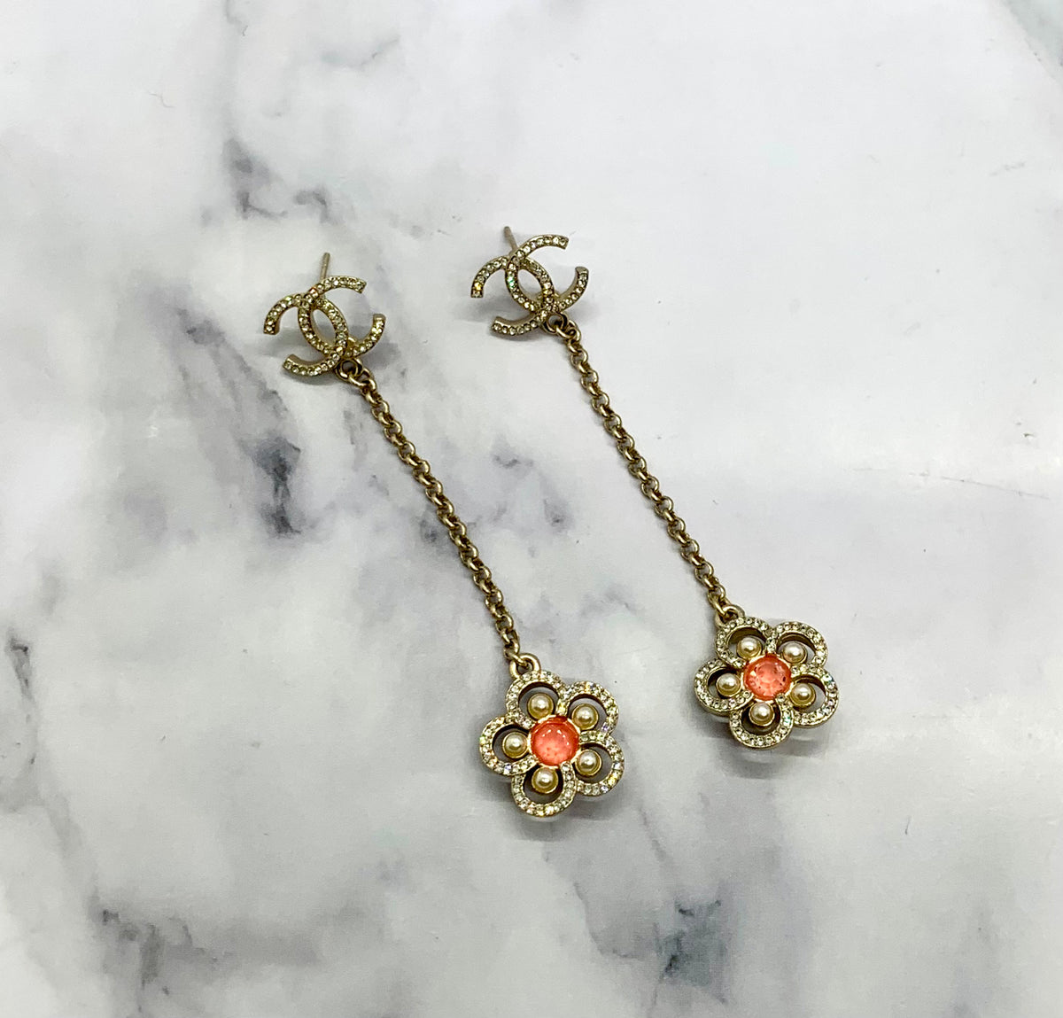 CHANEL CC Flower Pendant Earrings - USED