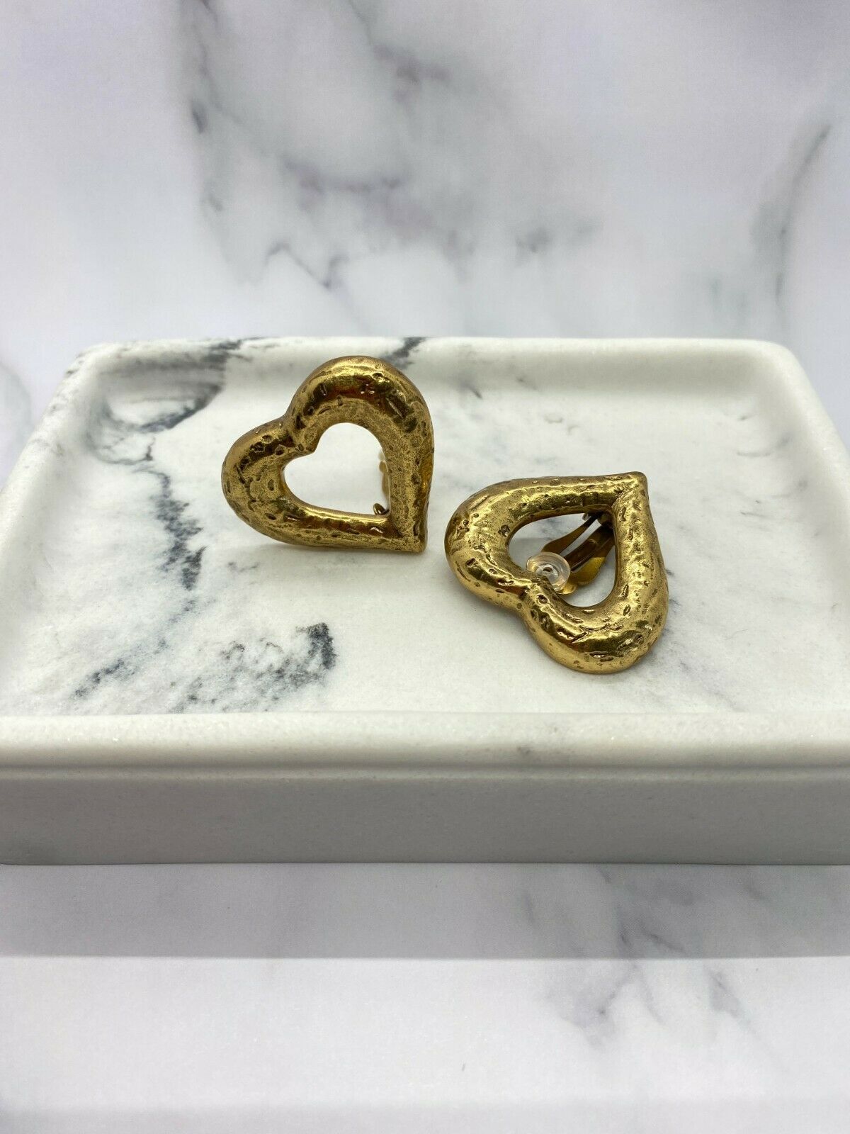 YSL Yves Saint Laurent Gold Tone Heart Clip On Earrings - Pre owned