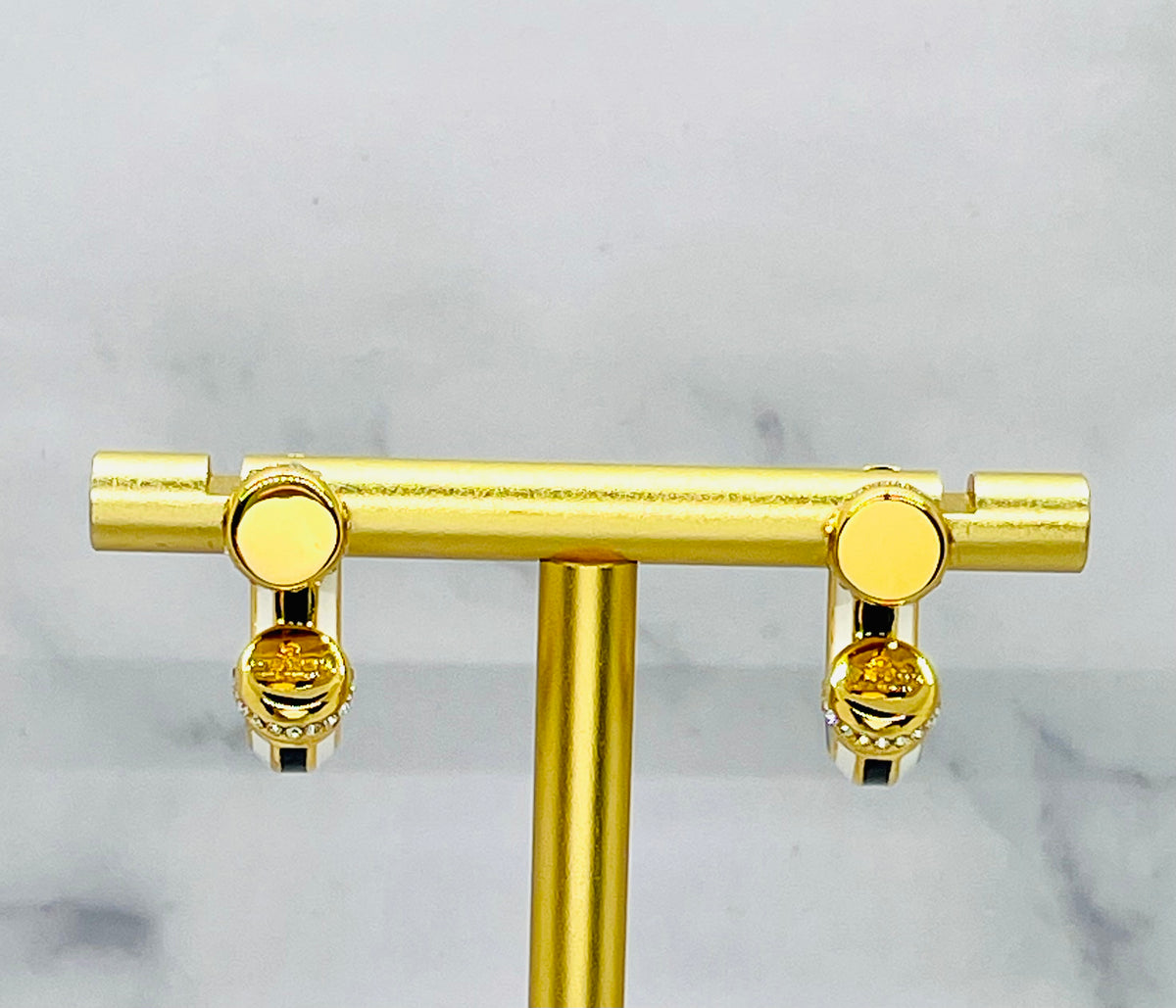 BOTTEGA VENETA White Enamel Strip Hoop Earrings - Pre owned
