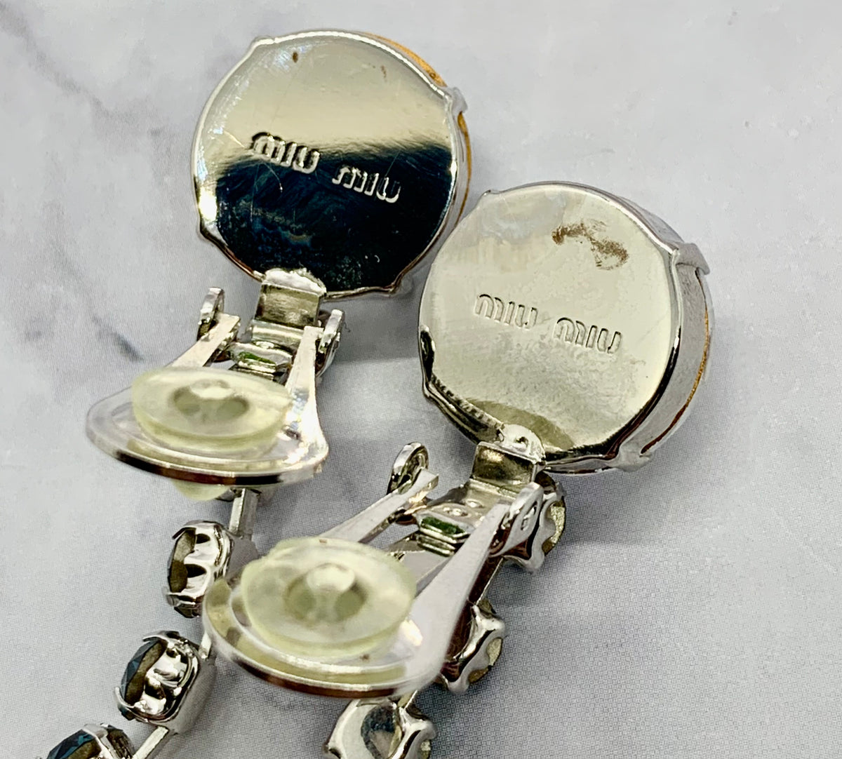 MIU MIU Blue Rhinestone Pendant Earrings - Pre owned