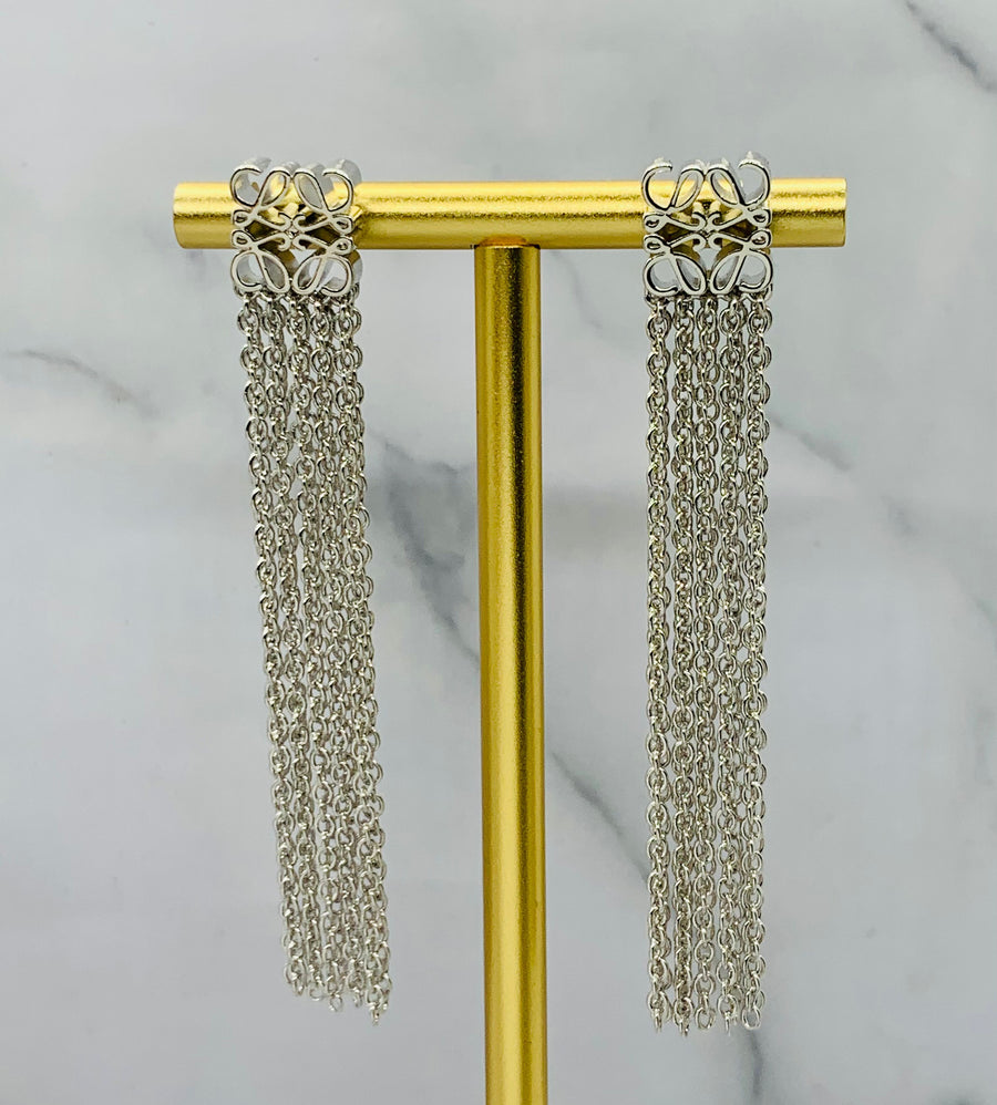 LOEWE Monogram Silver Pendant Earrings - Pre owned