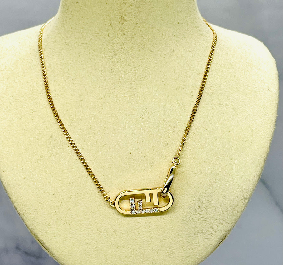 FENDI F Rhinestone Chain Necklace - Pre owned