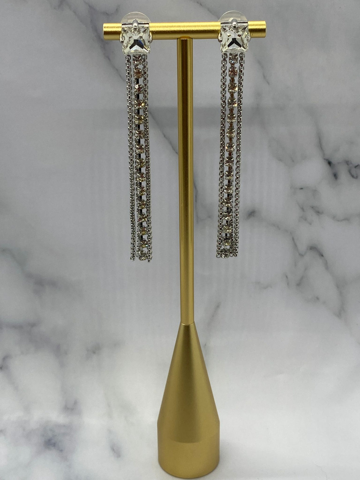MIU MIU Silver Tone Rhinestone Pendant Earrings - Pre owned