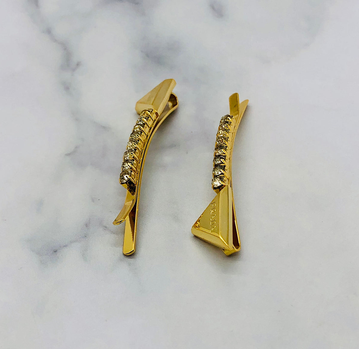 PRADA Gold Tone Rhinestone Hair Clip Barrette Set - Pre owned