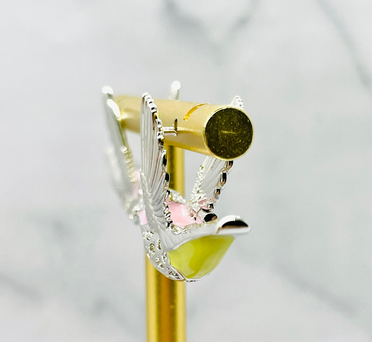 BOTTEGA VENETA Silver Tone Colibri Bird Earrings - Pre owned