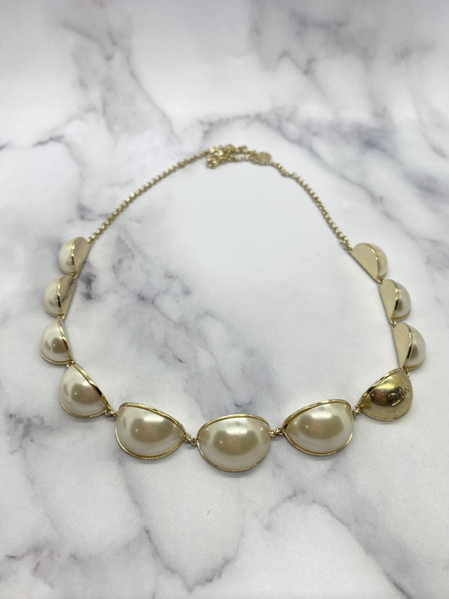 CHRISTIAN DIOR Geometric Pearl Statement Necklace - Pre owned