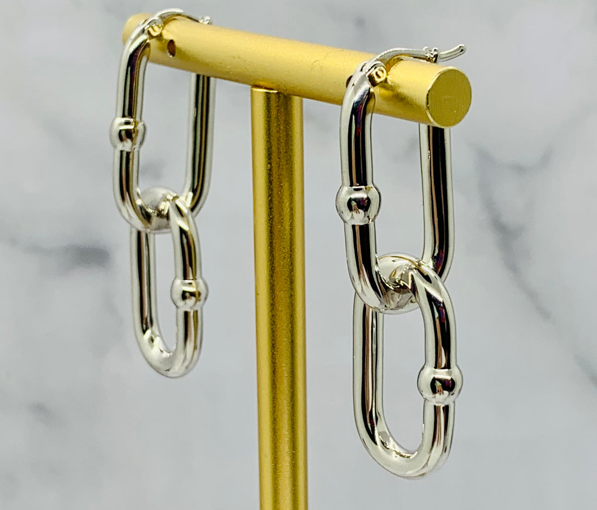 BOTTEGA VENETA Silver Tone Link Earrings - Pre owned