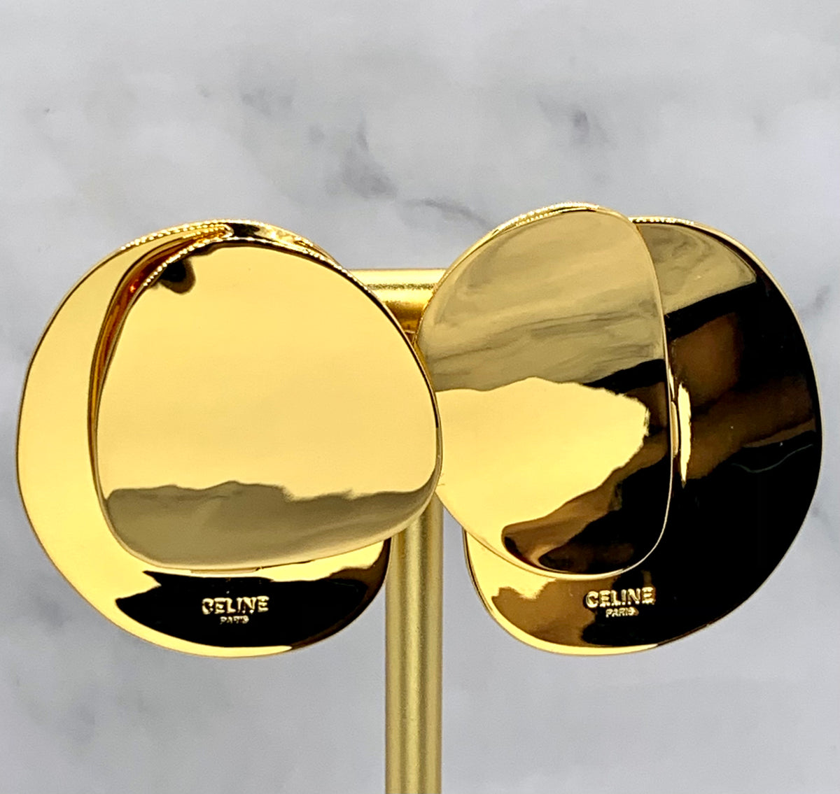 CELINE Gold Tone Disc Earrings - Pre owned