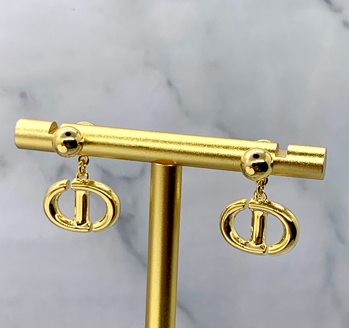 Auth CHRISTIAN DIOR CD Gold Tone Earrings - Pre owned /