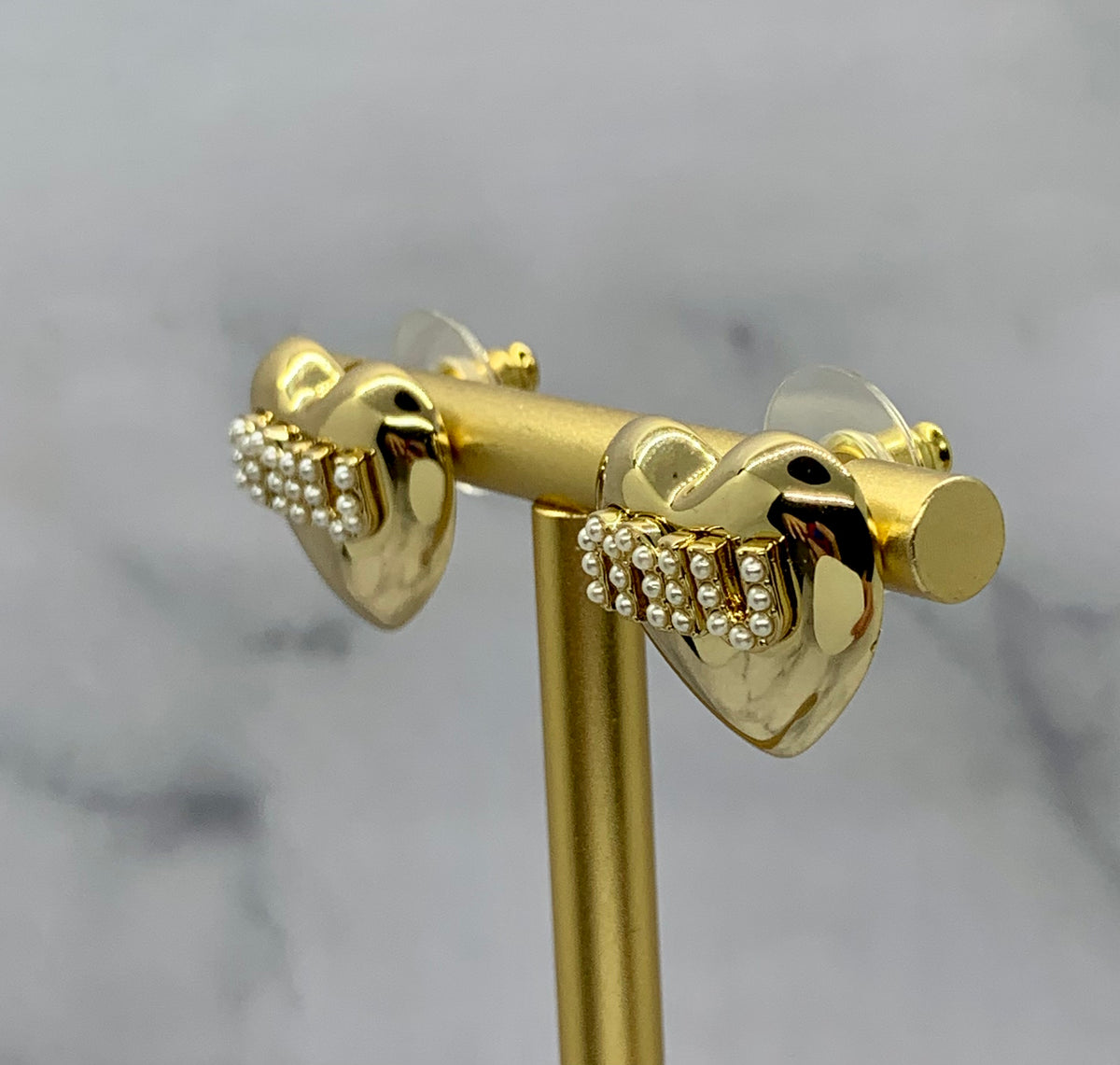 MIU MIU Gold Tone Heart Earrings - Pre owned