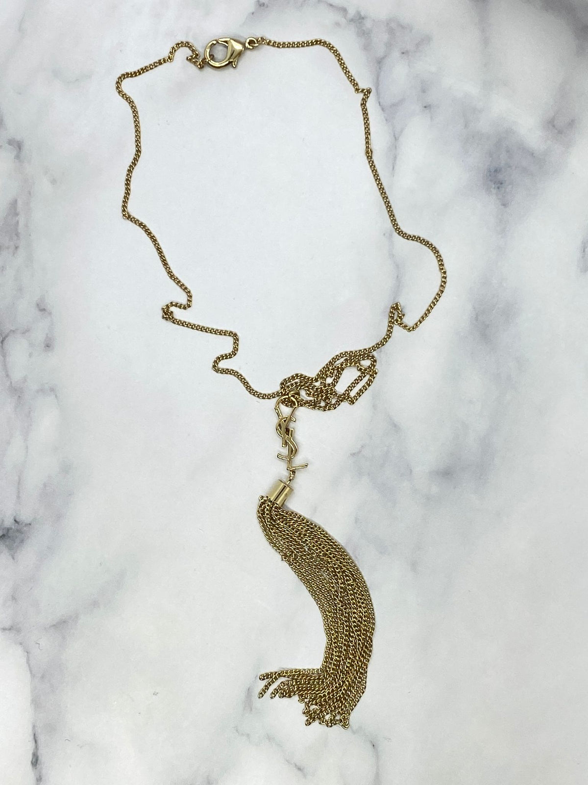 YSL Yves Saint Laurent Gold Tone Tassel Necklace - Pre owned