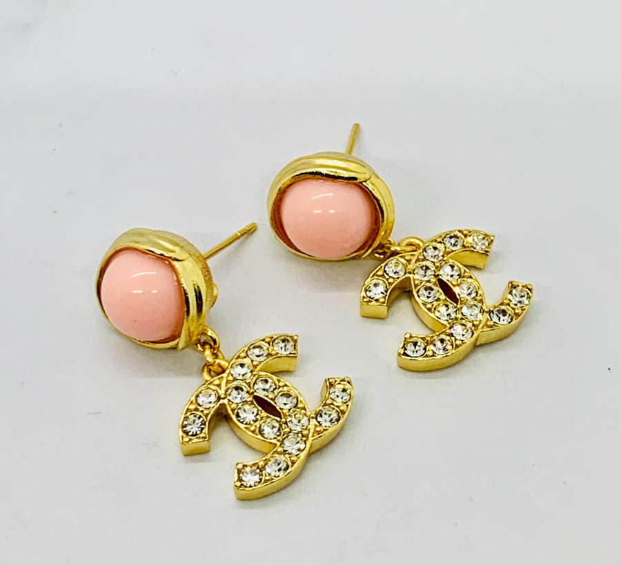 CHANEL CC Pink Rhinestone Pendant Earrings - Pre owned