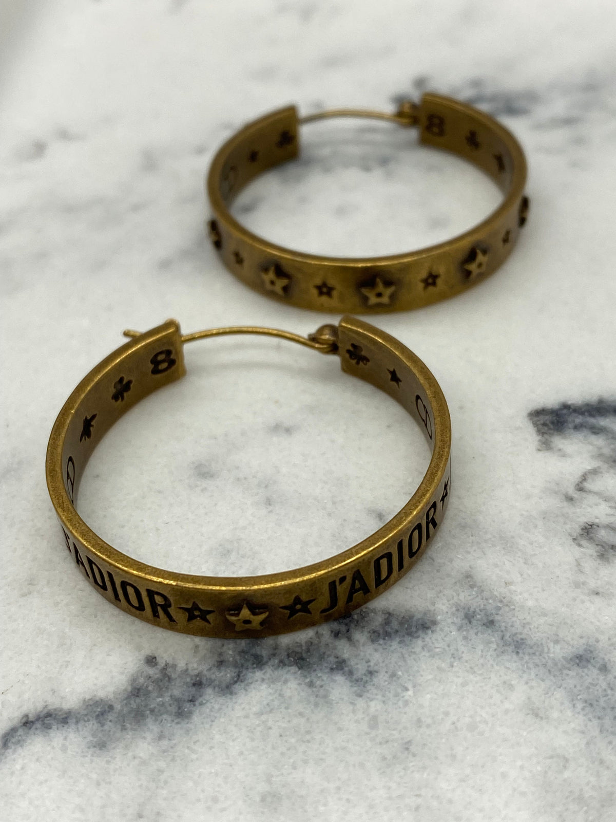 Auth CHRISTIAN DIOR J'Adior Brass Tone Hoop Earrings - Pre owned