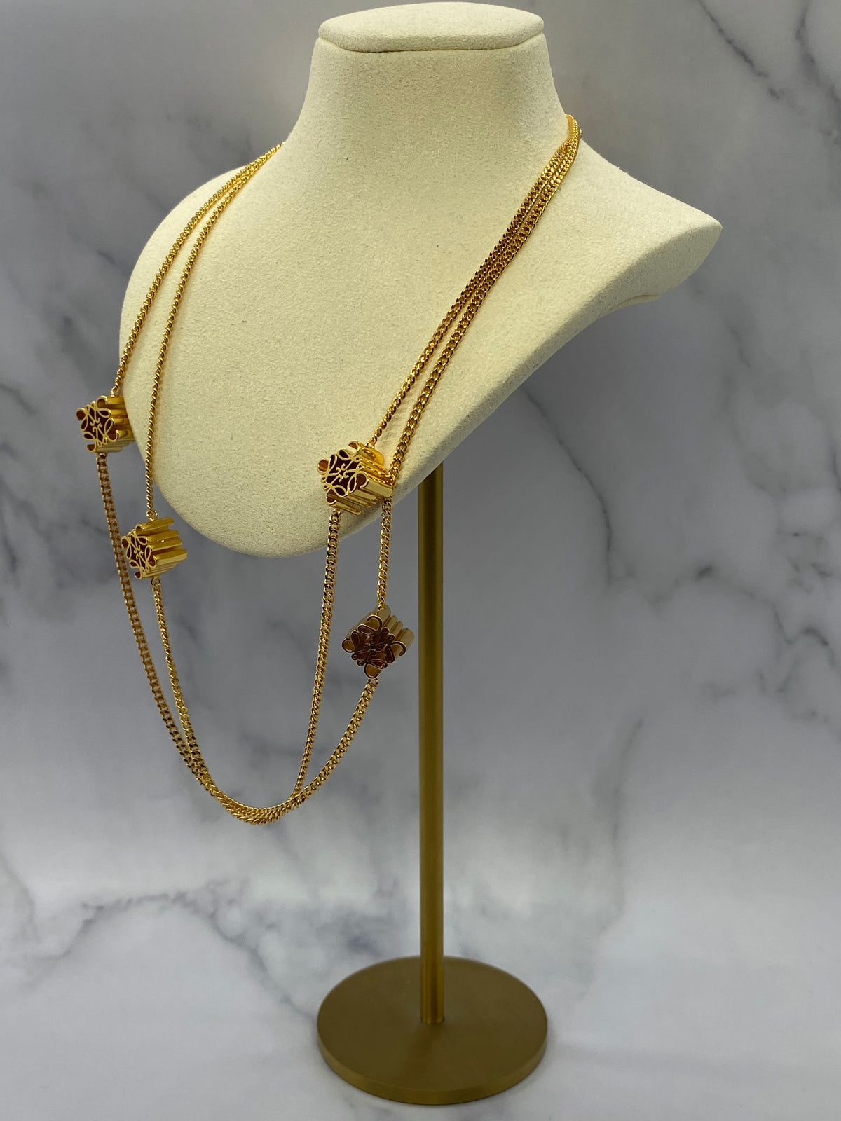 LOEWE Monogram Gold Tone Layer Necklace - Pre owned