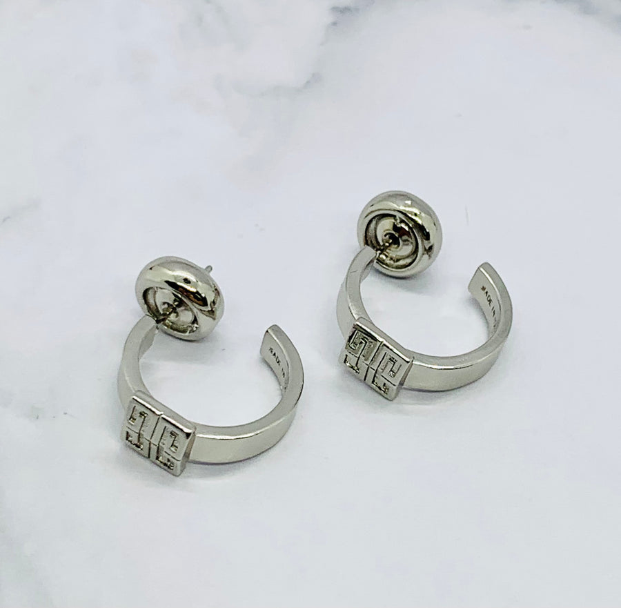 GIVENCHY Monogram Silver Tone Hoop Earrings - Pre owned