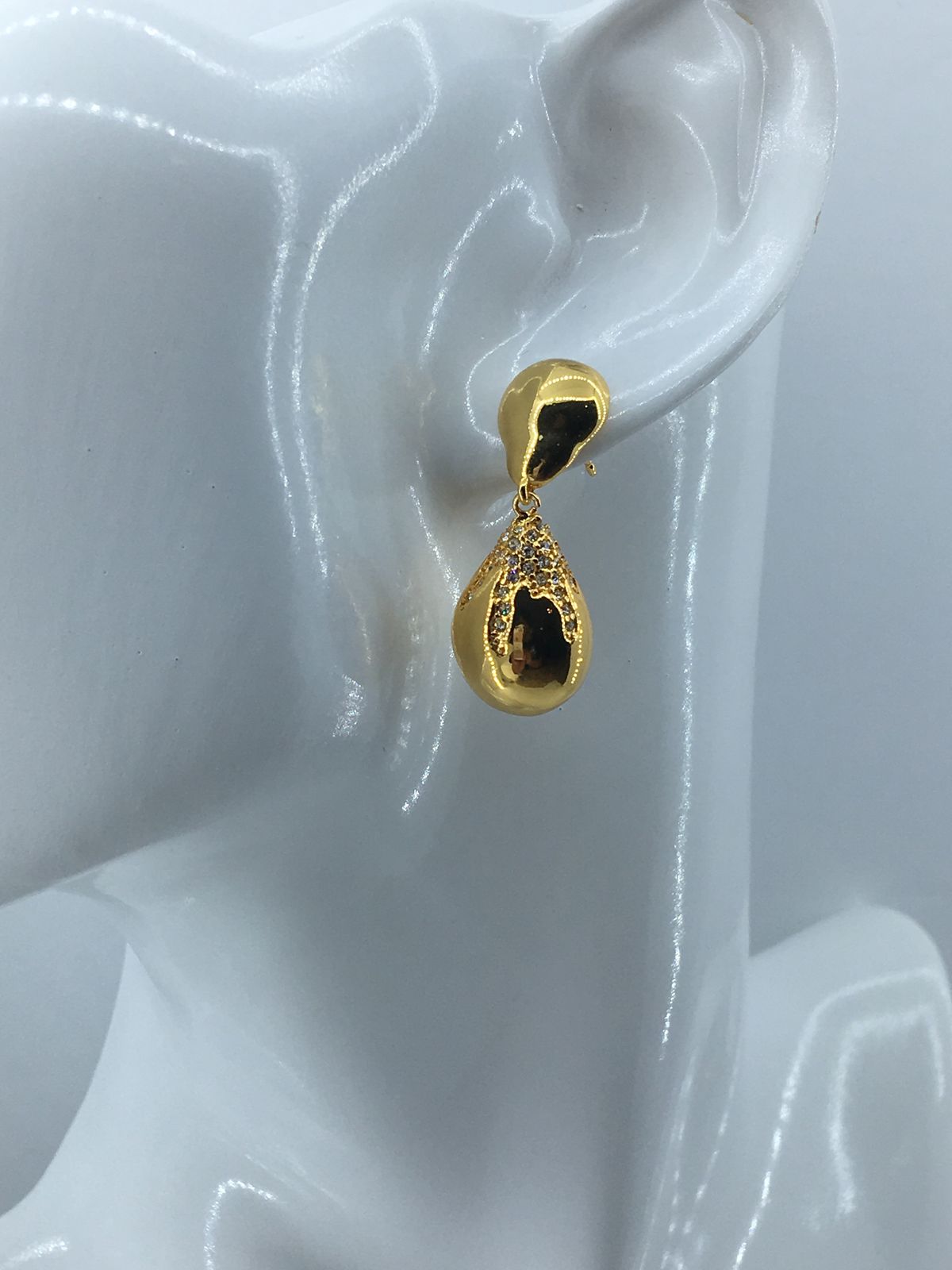 BOTTEGA VENETA Gold Tone Rhinestone Pendant Earrings - Pre owned