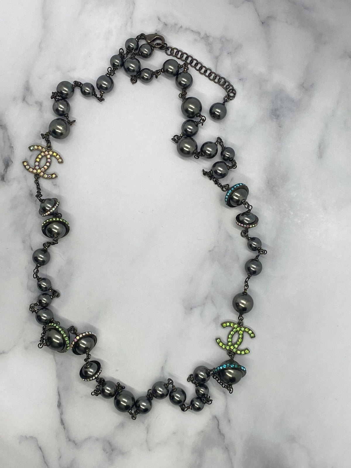 CHANEL CC Black Orb Galaxy Rhinestone Necklace - Pre owned
