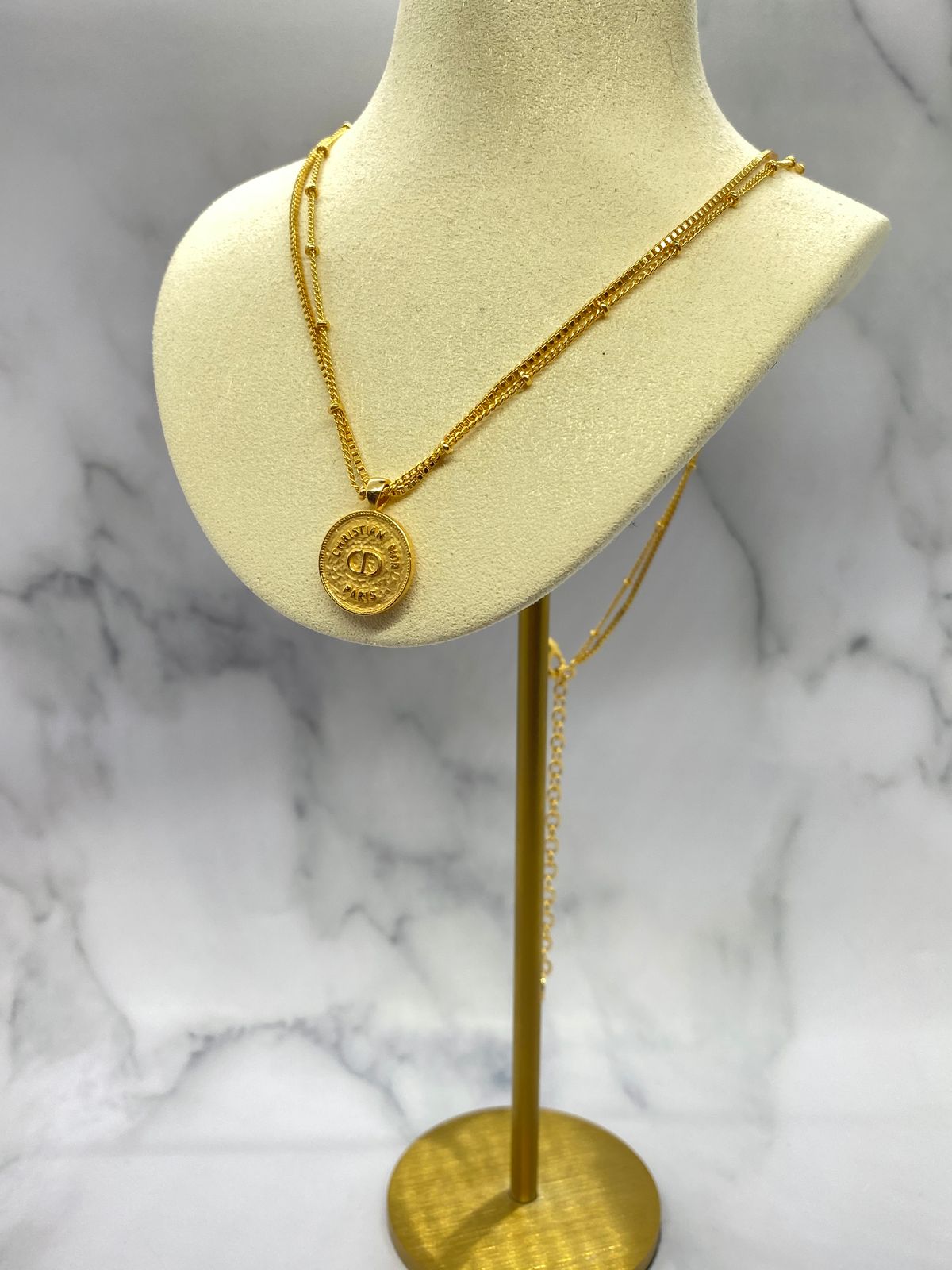 CHRISTIAN DIOR Gold Tone Coin Necklace - Pre owned