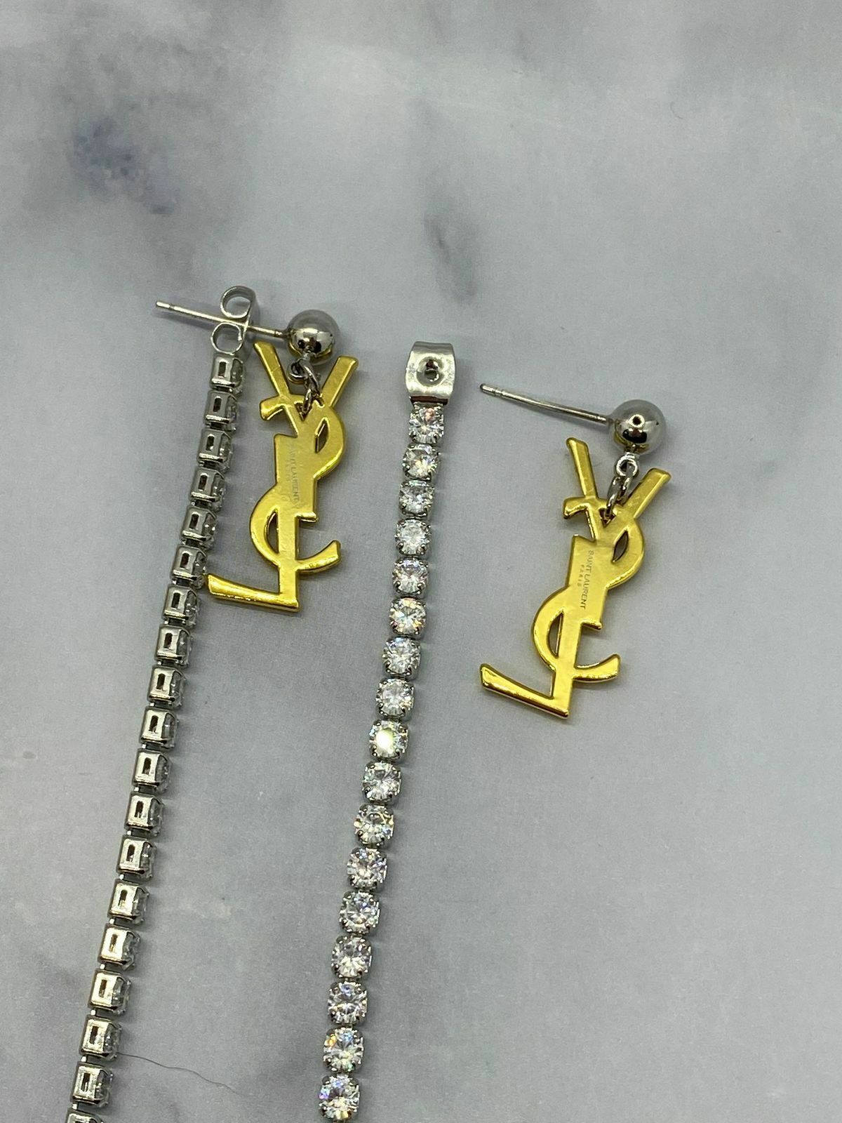 YSL Yves Saint Laurent Gold Tone Rhinestone Pendant Earrings - Pre owned