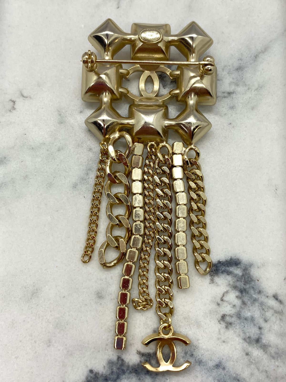 CHANEL CC Brass Tone & Rhinestone Luxury Brooch Pin - Pre owned