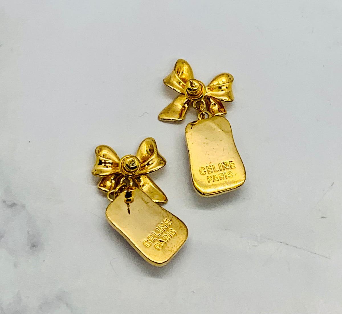 CELINE Pearl Bow Pendant Earrings - USED