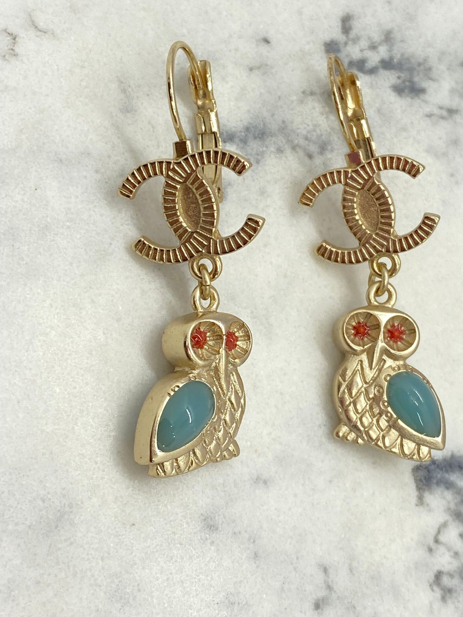 CHANEL CC Owl Pendant Earrings - USED