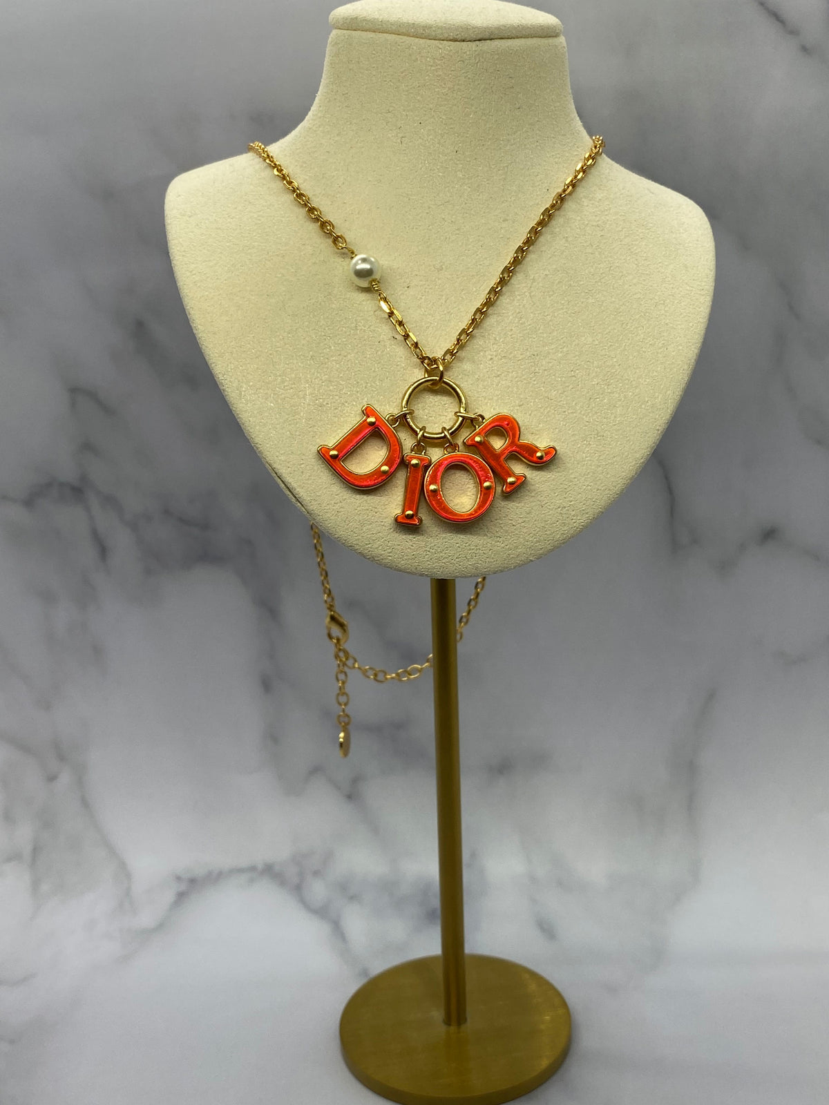 CHRISTIAN DIOR Orange Lucite Logo Necklace - Preowned