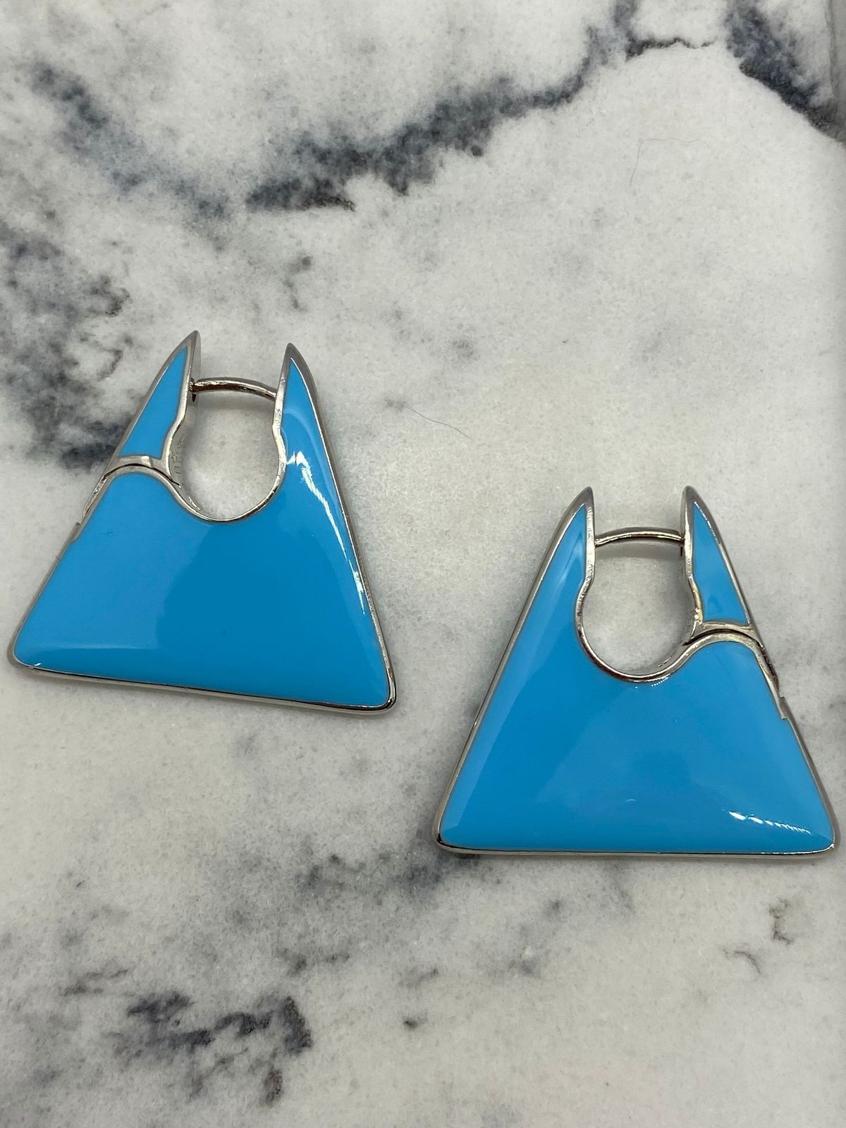 BOTTEGA VENETA Blue Triangle Hoop Silver Earrings - Pre owned