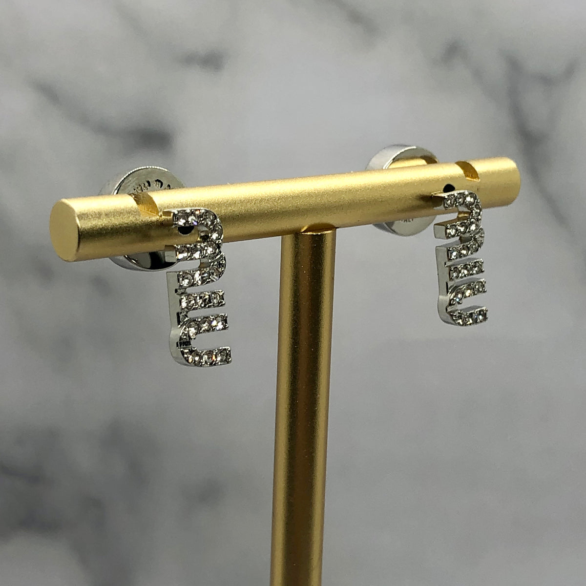 MIU MIU Silver Tone Rhinestone Earrings - Pre owned