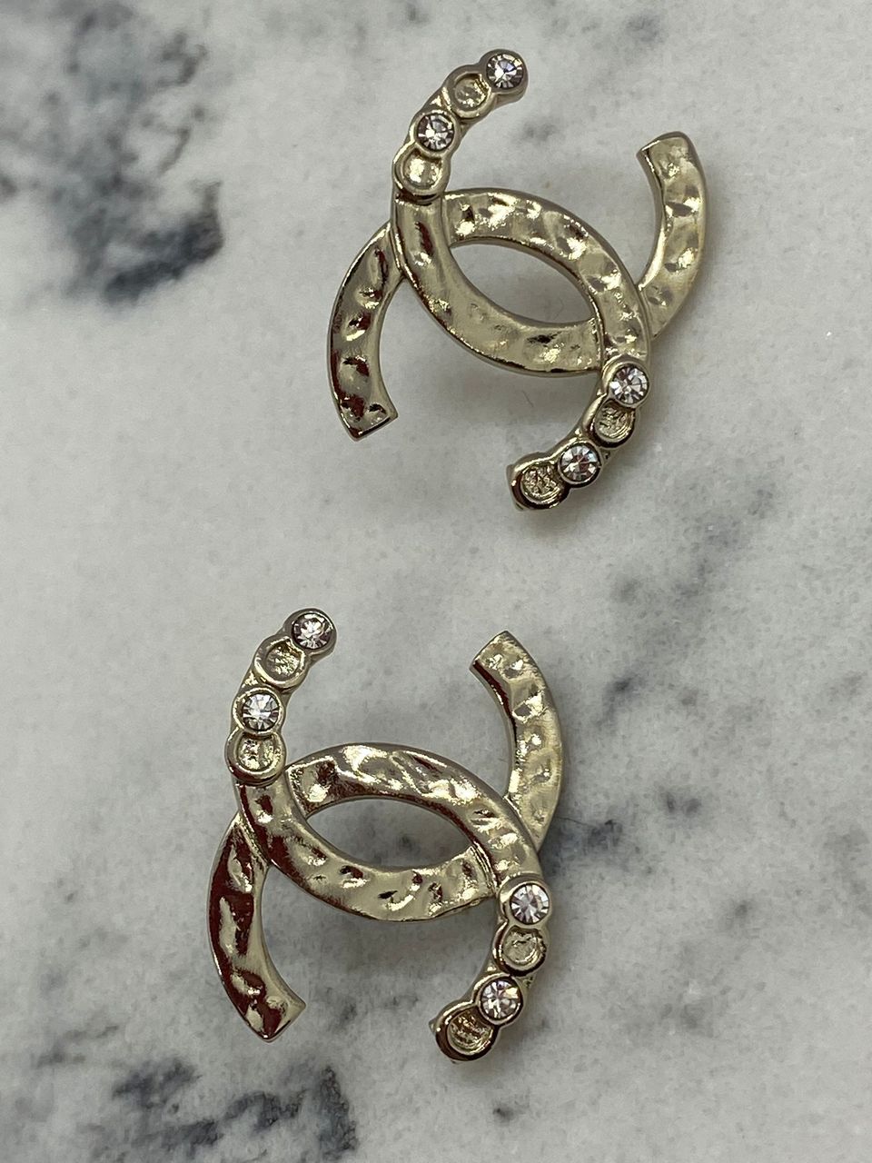 CHANEL CC Light Gold Rhinestone Small Earrings - USED