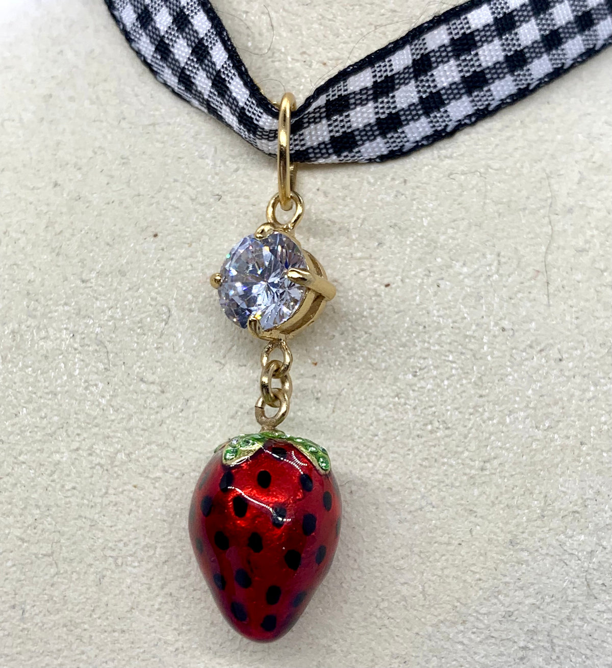 MIU MIU Strawberry Chain Gingham Necklace - Pre owned