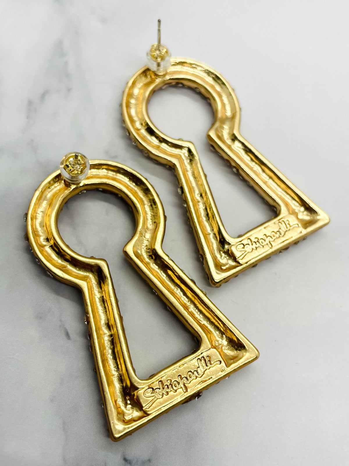 SCHIAPARELLI Rhinestone Keyhole Statement Earrings - Pre owned