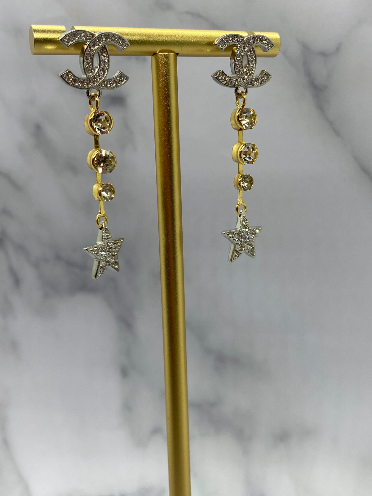 CHANEL CC Gold & Silver Star Pendant Earrings - Pre owned